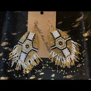Beaded Boho Earrings - Black & Gold